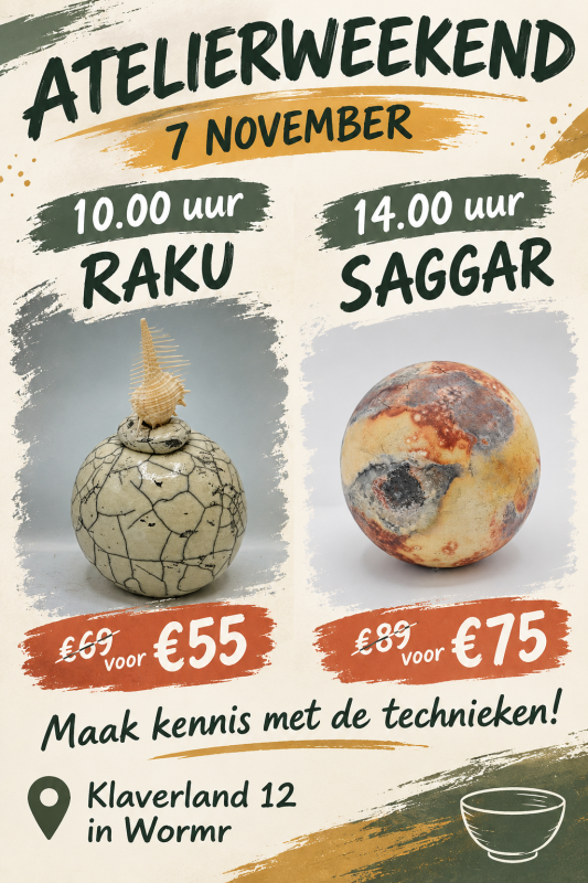 Maak kennis met saggarfiring op open atelierdag. 
